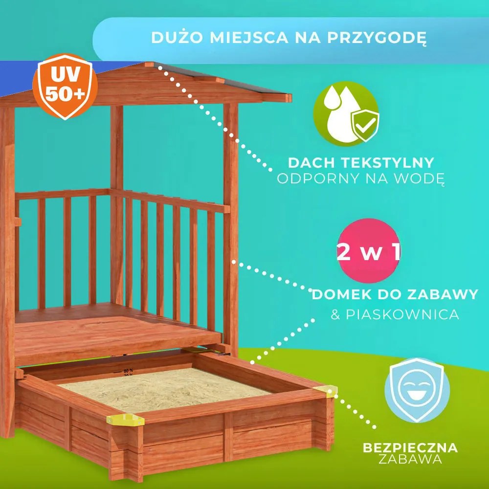 Piaskownica z werandą SUNNY, 130x130x143cm, brązowa/niebieska Jurhan