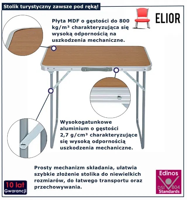 Brązowy składany stolik turystyczny H4-P36