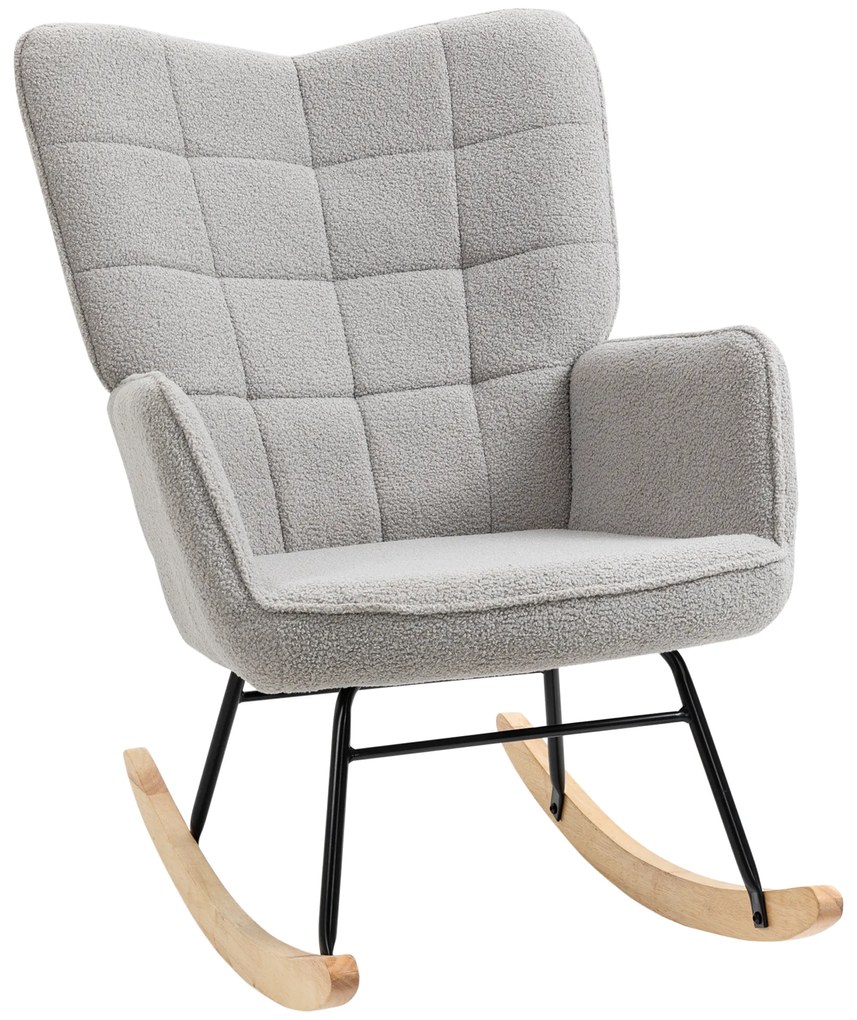 HOMCOM Fotel bujany na sprężynach do 120 kg Jasnoszary Poliester Komfortowe siedzisko do odpoczynku | Aosom PL