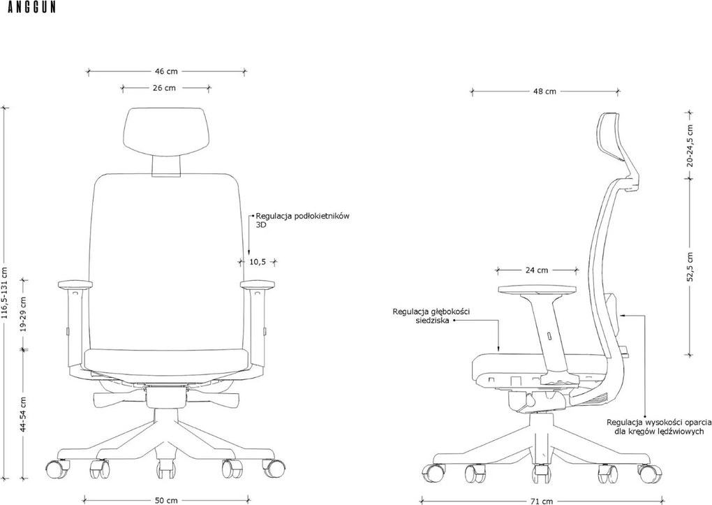 Krzesło biurowe Anggun BL418 Black, zgodne z normą BHP