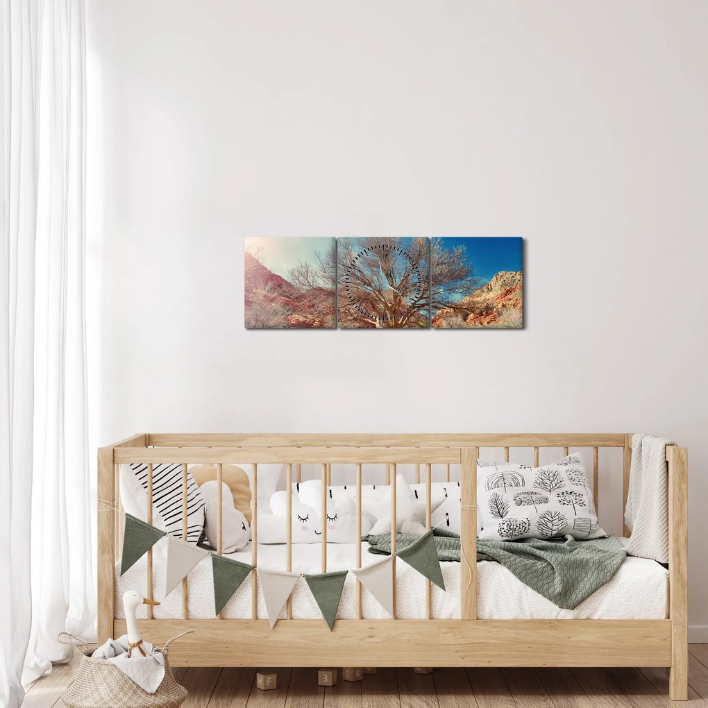 Obraz drzewa na pustyni (z zegarem) (90x30 cm)