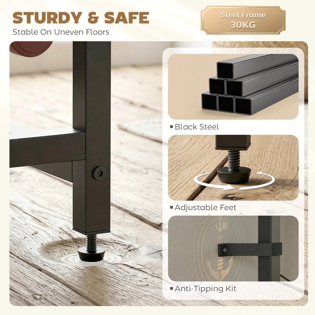 HOMCOM Szafka barowa z szufladą, przemysłowy barek, regał na 12 butelek, uchwyt na kieliszki, rustykalny brąz | Aosom PL