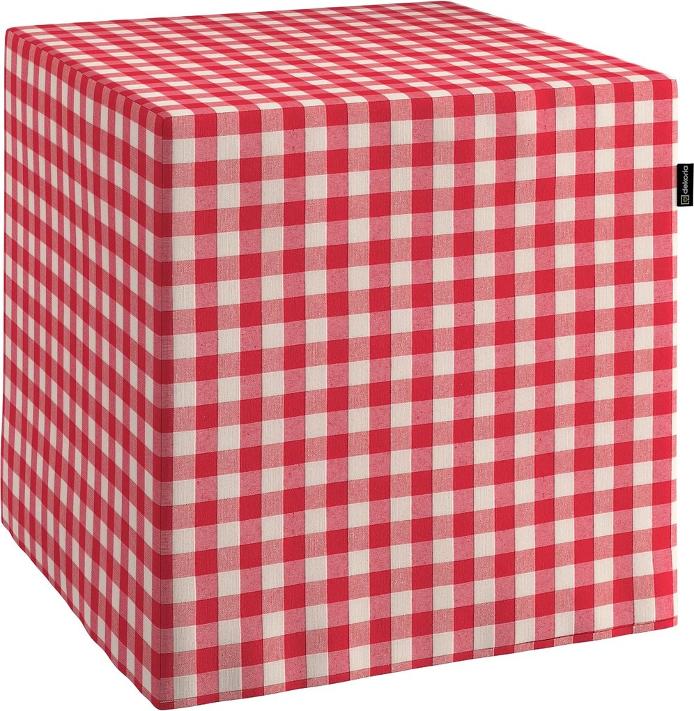 Puf kostka kolor czerwony tkanina wzorzysta