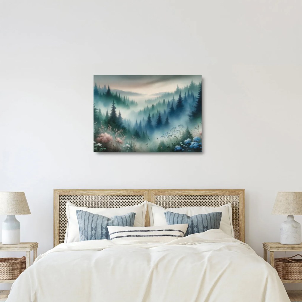 Obraz na szkle - Leśny krajObraz na szkle z mgłą (70x50 cm)