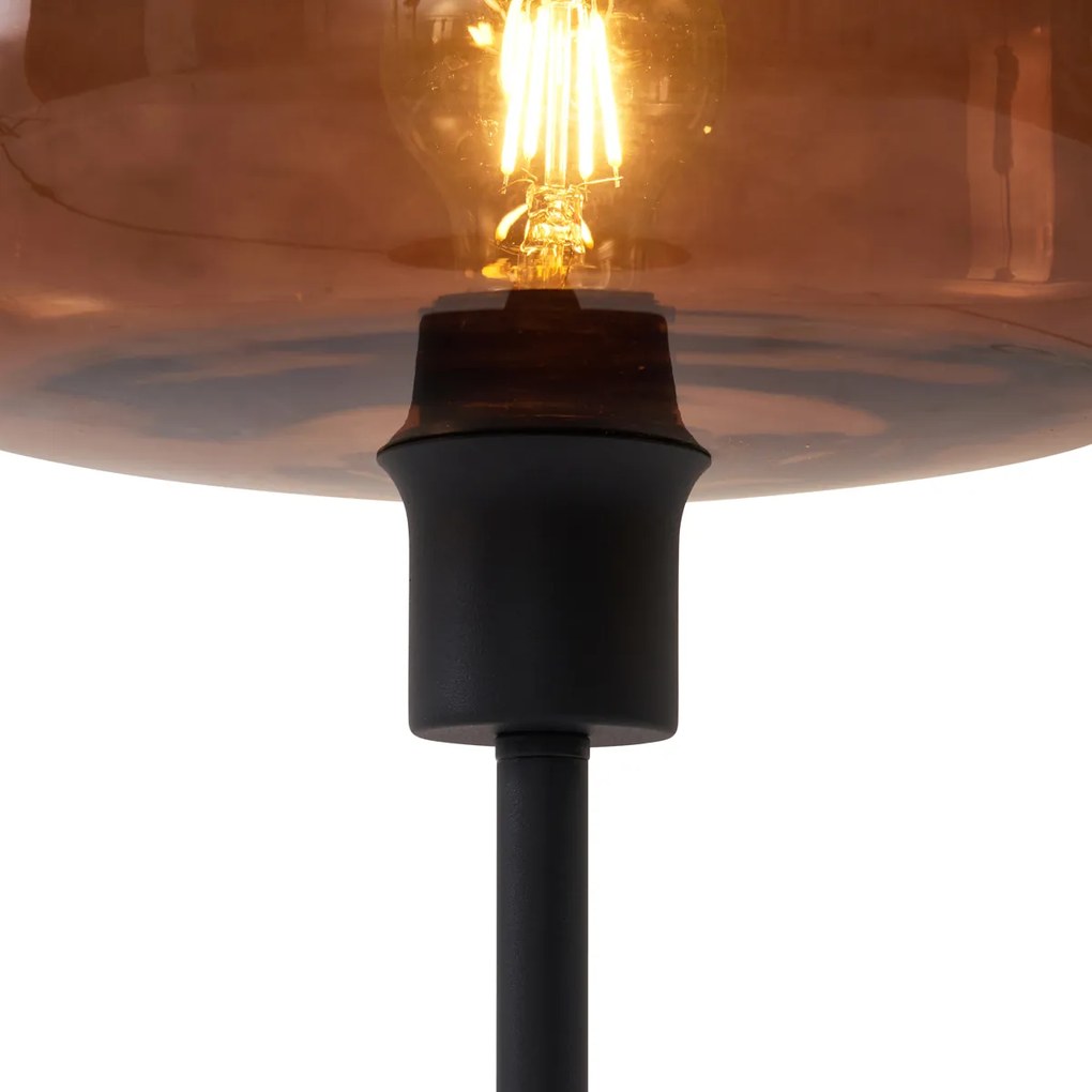 Retro Lampa Stołowa Czarna z Brązowym Szkłem - Bizle