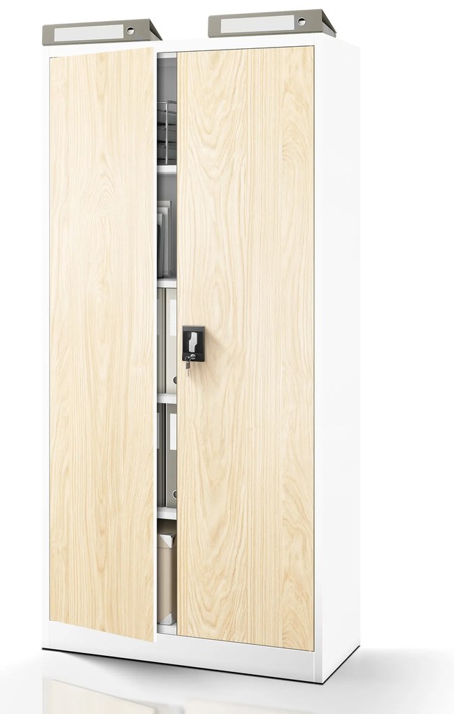 Biurowa szafa metalowa JAN, 900 x 1850 x 400 mm, Eco Design: biała/ dąb sonoma