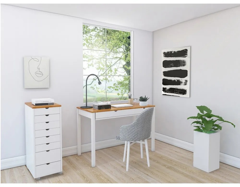 Biało-brązowe biurko z drewna sosnowego Støraa Gava, dł. 120 cm