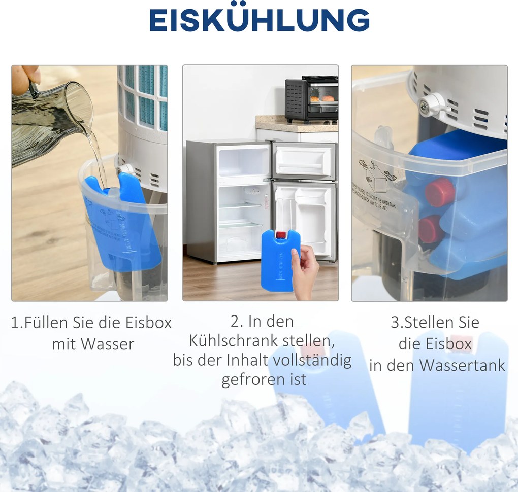 HOMCOM Klimatyzator Chłodzony Wodą - Biały Kolor, 60x30x100,8cm - Orzeźwienie w Upalne Dni