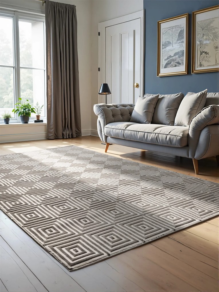 Dywan nowoczesny Perles Romby szaro-białe 160 cm x 235 cm