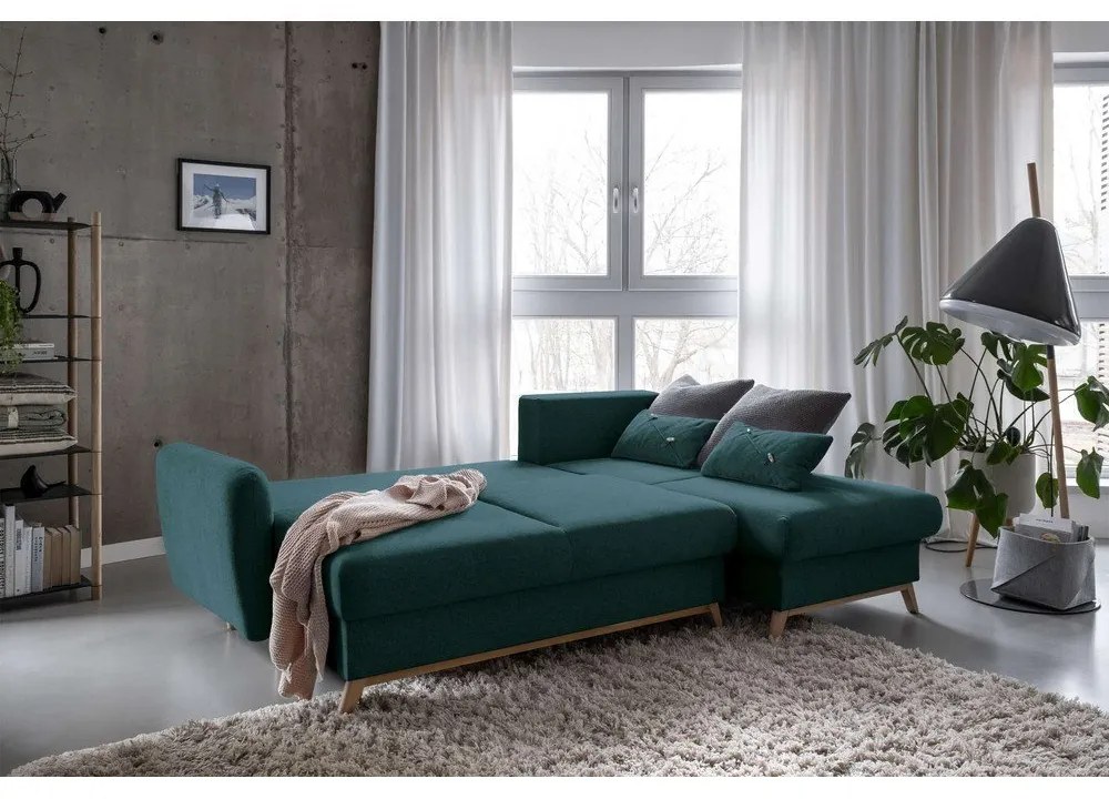 Turkusowy narożnik rozkładany Miuform Scandic Lagom, prawostronny