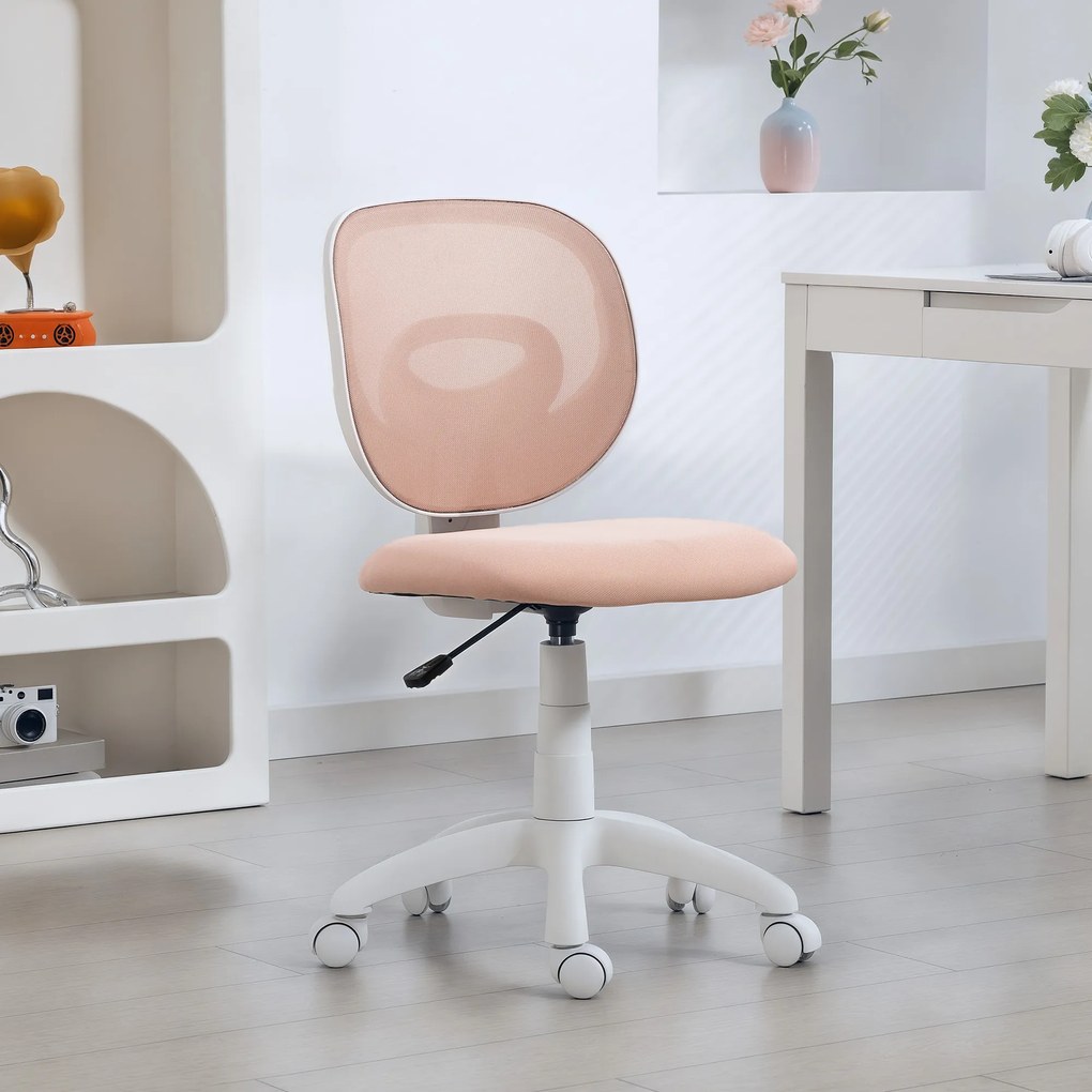 HOMCOM fotel biurowy bez podłokietników krzesło obrotowe ergonomiczne C-kształtne oparcie siatka do 120 kg różowy | Aosom PL