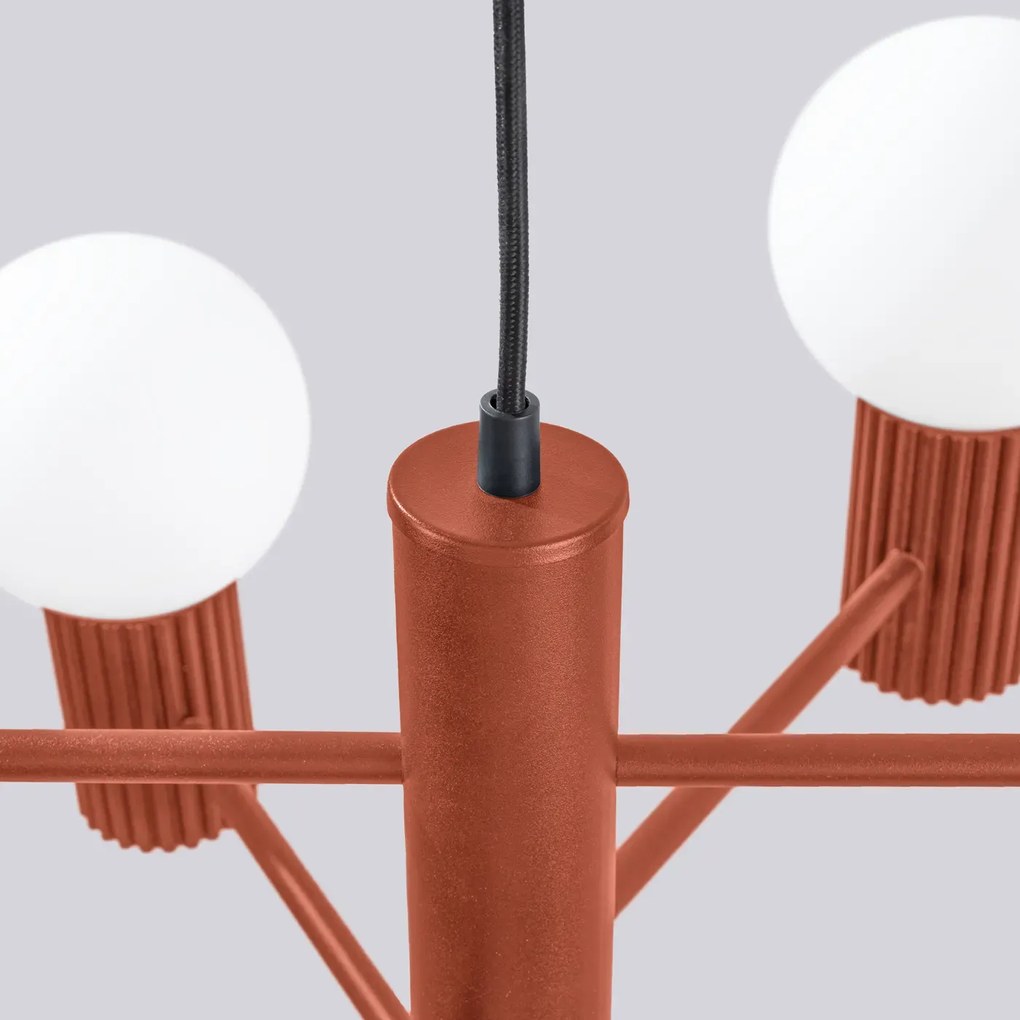 Żyrandol HALO 6 ochra czerwona ryflowana SOLLUX  LIGHTING