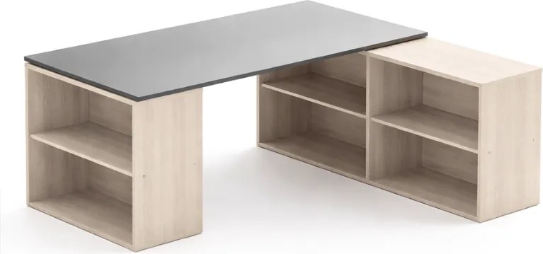 Biurko z przestrzenią do przechowywania BLOCK B01, 180 × 160 cm, dąb naturalny/grafit