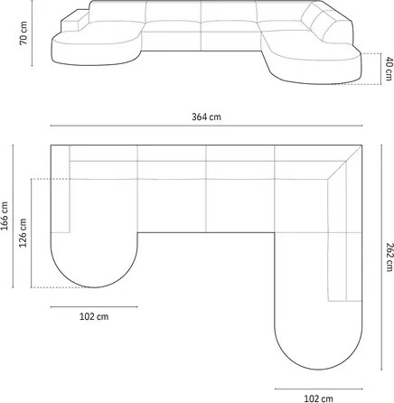 OUTLET Narożnik panoramiczny, sofa narożna 364/262/70 beż welur Jodie od Micadoni