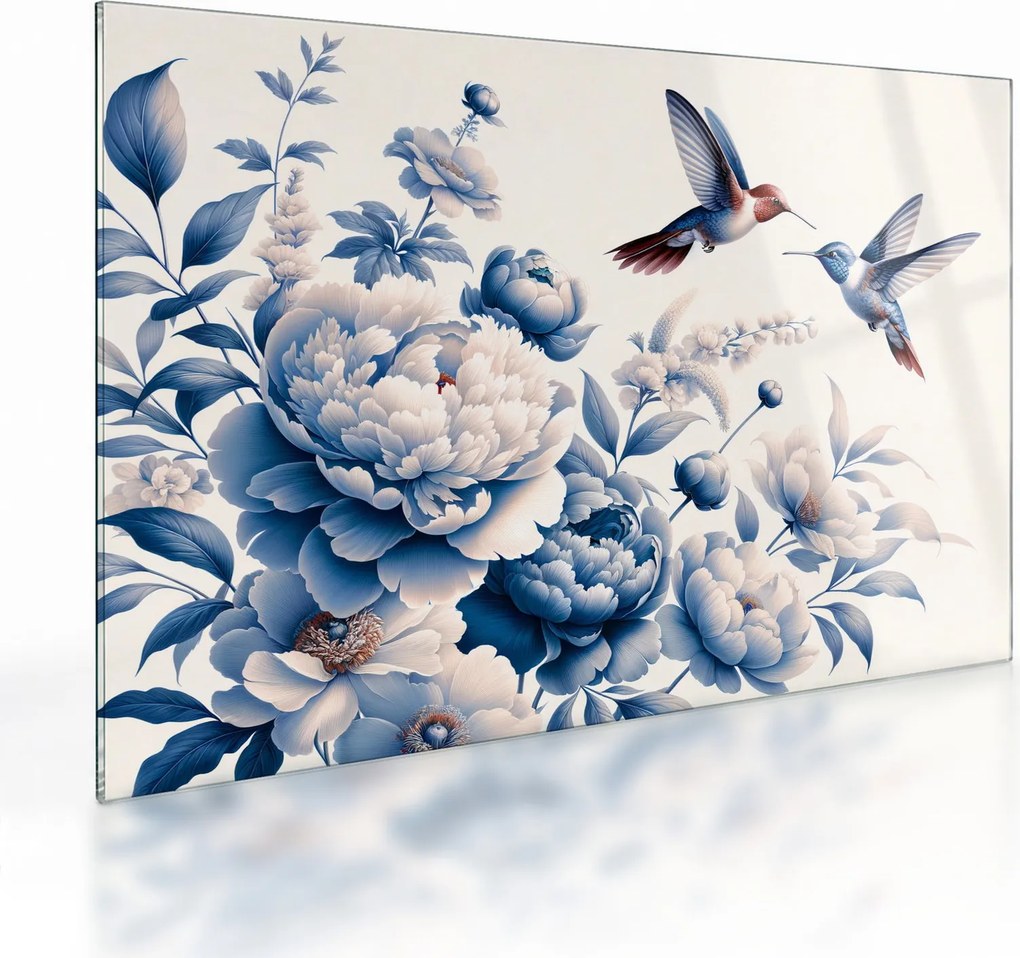 Obraz na szkle - Kolibry nad kwiatem (70x50 cm)