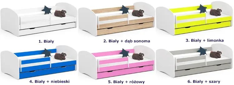 Łóżko dziecięce z barierką białe + limonka - Elea 3X 70x140