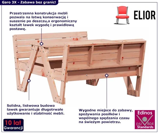 Klasyczny zestaw piknikowy dla dzieci drewno daglezjowe H2-T24