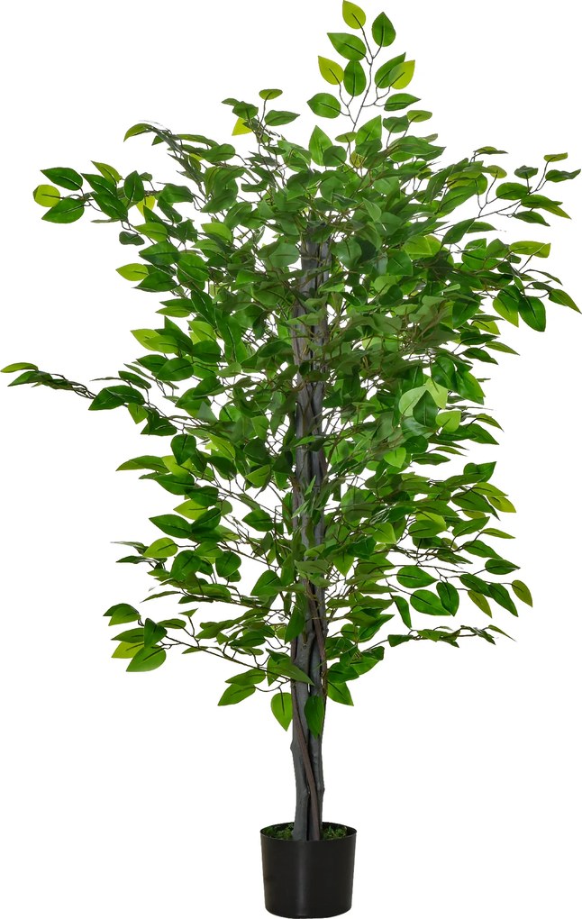 HOMCOM Sztuczne Drzewo Ficus, Realistyczny Wygląd, Donica Cementowa, 135 cm, Łatwe w Utrzymaniu, Plastik, Zielony