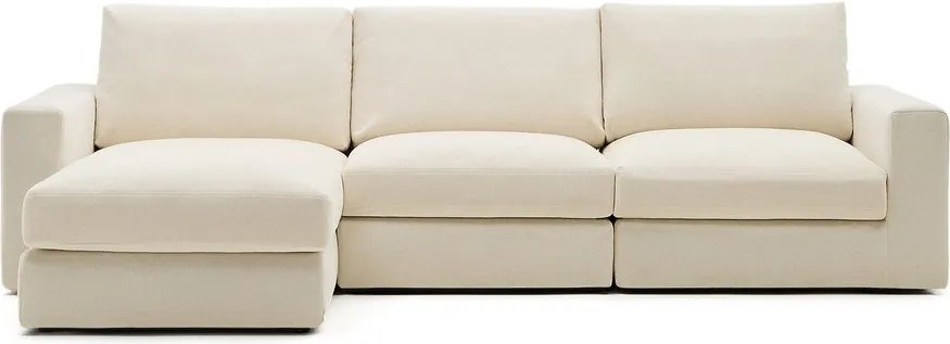 Beżowy narożnik z tkaniny szenilowej (lewostronny/z szezlongiem) Alea – Kave Home