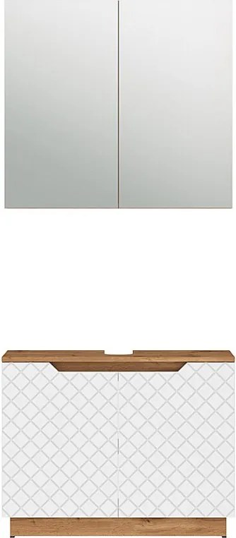 Zestaw mebli łazienkowych dąb/biały ze strukturą płytek 79.6x32x62.1 lotta