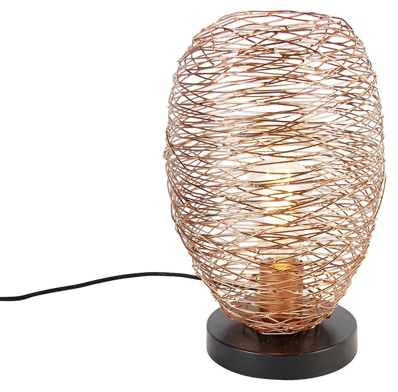Designerska lampa stołowa miedziana z czarnym 30 cm - SarellaDesignerski Oswietlenie wewnetrzne