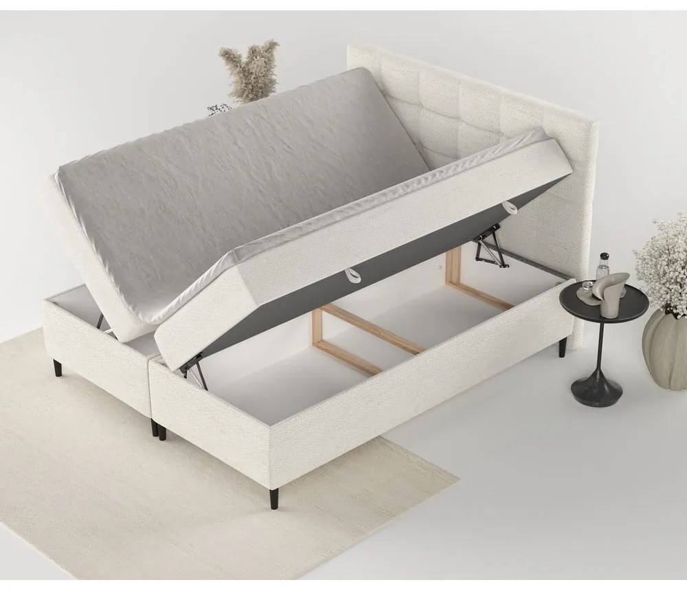 Kremowe łóżko boxspring ze schowkiem 140x200 cm Urbaneo – Maison de Rêve