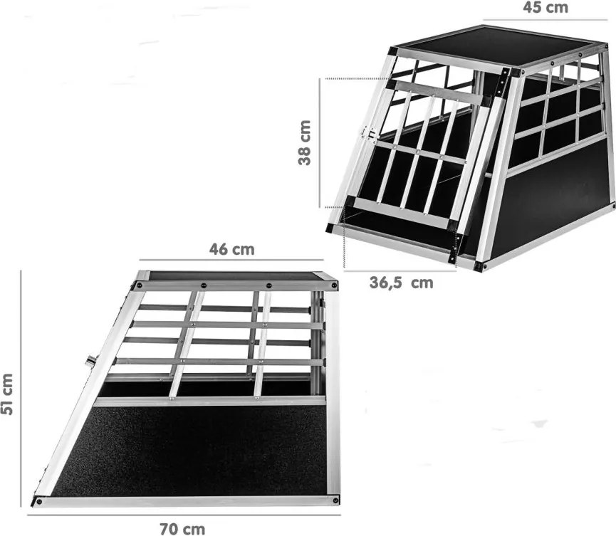 Skrzynia transportowa aluminiowa dla psów, 54 × 69 × 51 cm,