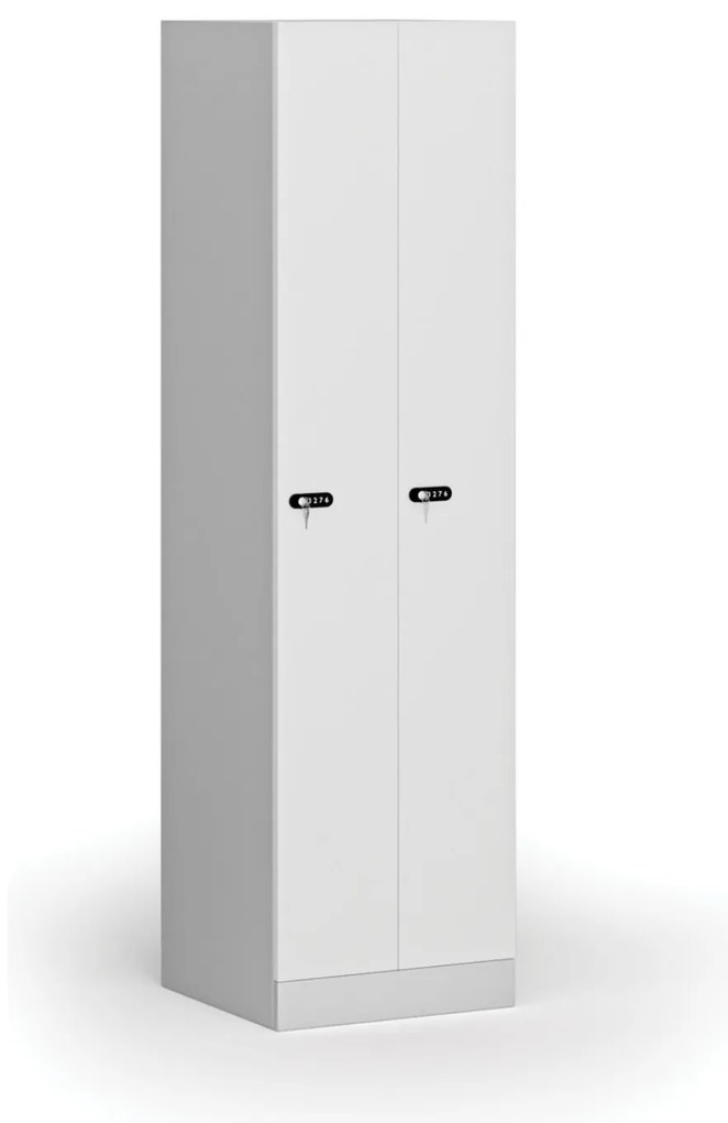 Szafka ubraniowa wąska, 2-drzwiowa, 1850 x 500 x 500 mm, demontaż, zamek mechaniczny z kodem, drzwi laminowane, biała