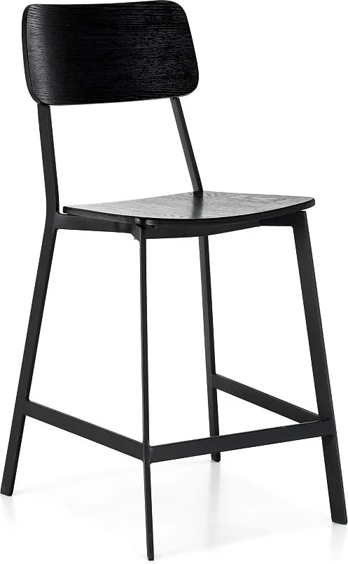 Komplet 2 czarnych drewnianych wysokich krzeseł z podnóżkiem i metalowymi nogami "Teo" cm 51,5x51,97h