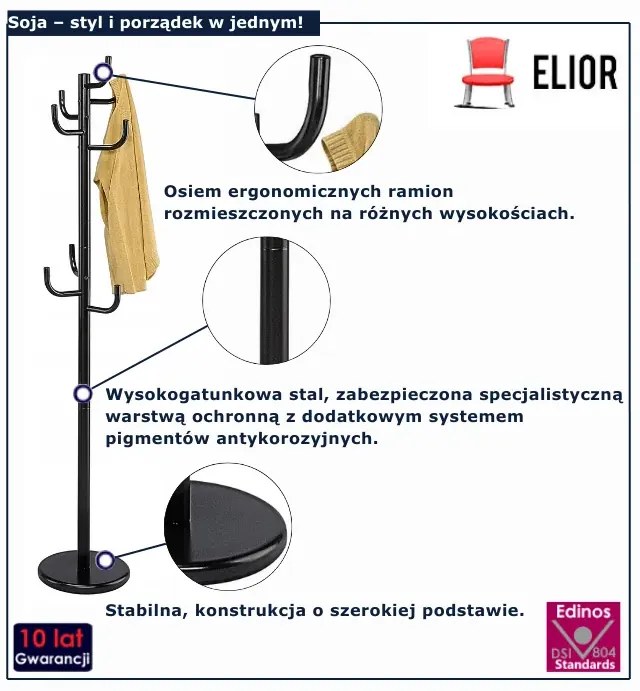 Metalowy czarny wieszak stojący 8 haczyków S2-P04