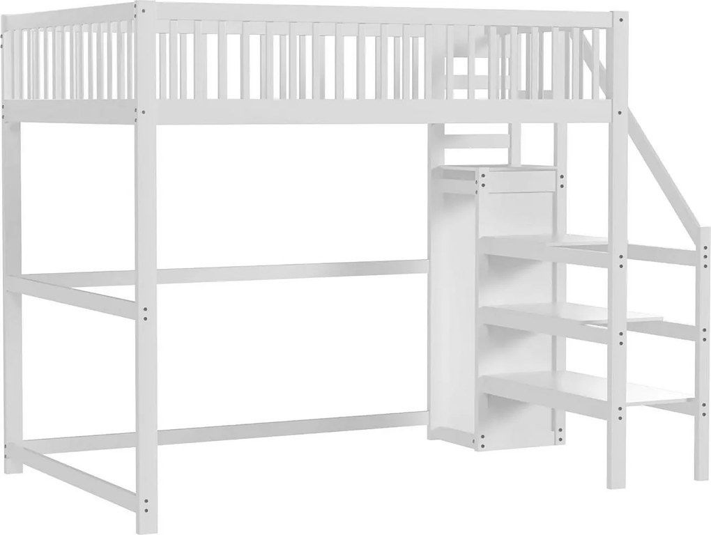 Łóżko mezzanine 140x200cm z drewna - z szafą - Białe
