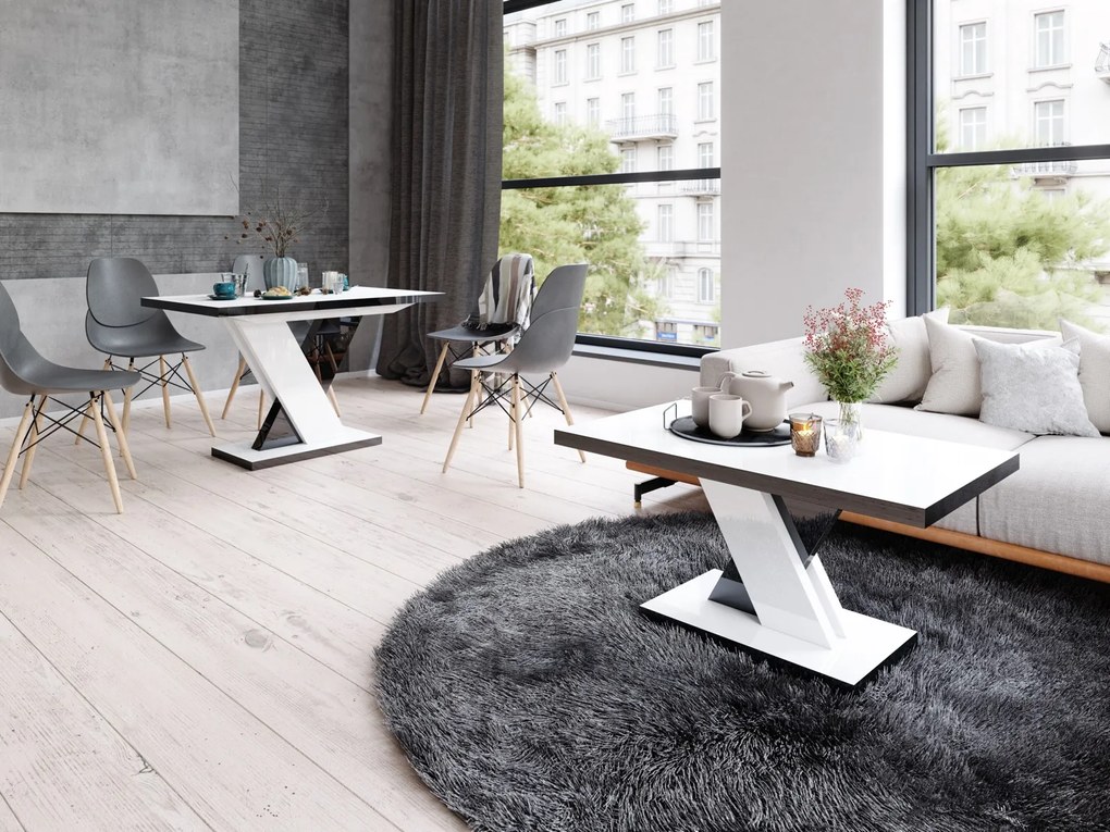 Nowoczesna ława do salonu Dixon 120x60 biały/czarny połysk