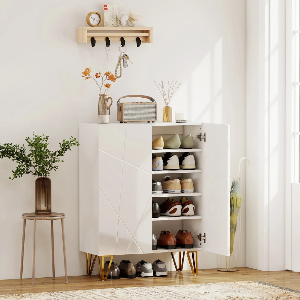 HOMCOM Szafka na buty z 2 drzwiami, regał na buty, przechowywanie obuwia z 3 regulowanymi półkami 72 x 31,5 x 95 cm, Biały