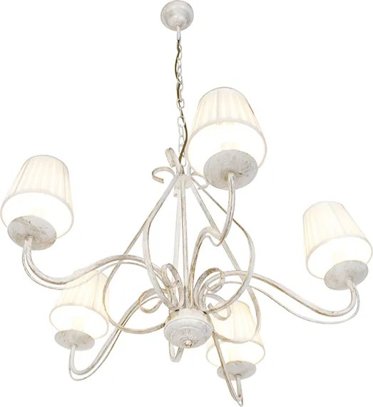 Kandelabr biały z plisowanymi abażurami kremowymi 5-światłowy - Giuseppe