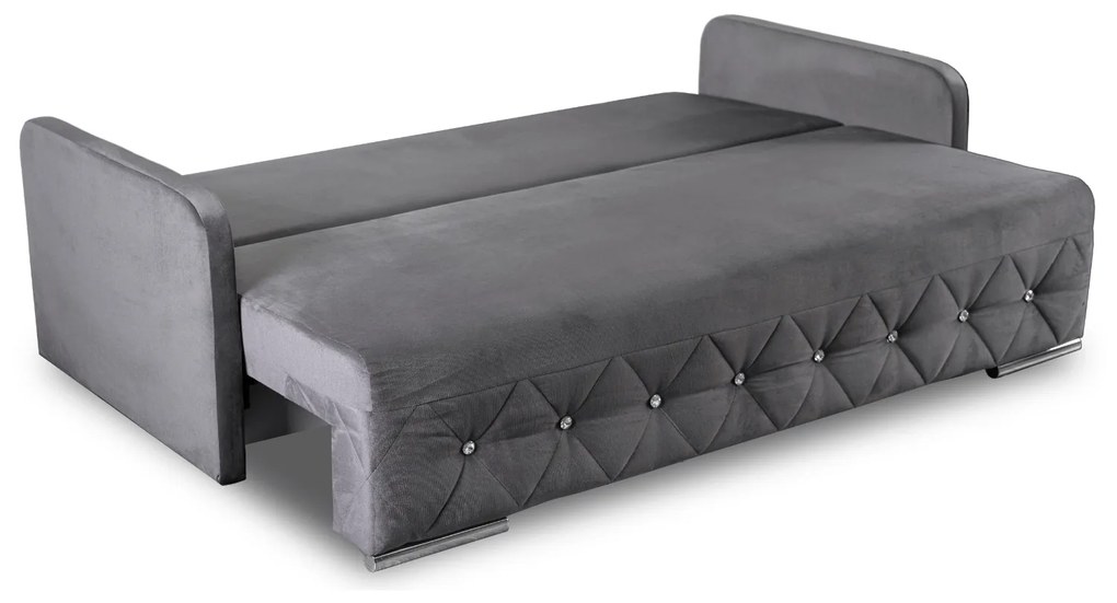 Sofa Rozkładana z Funkcją Spania VIVO Dwuosobowa Szara Glamour do Salonu