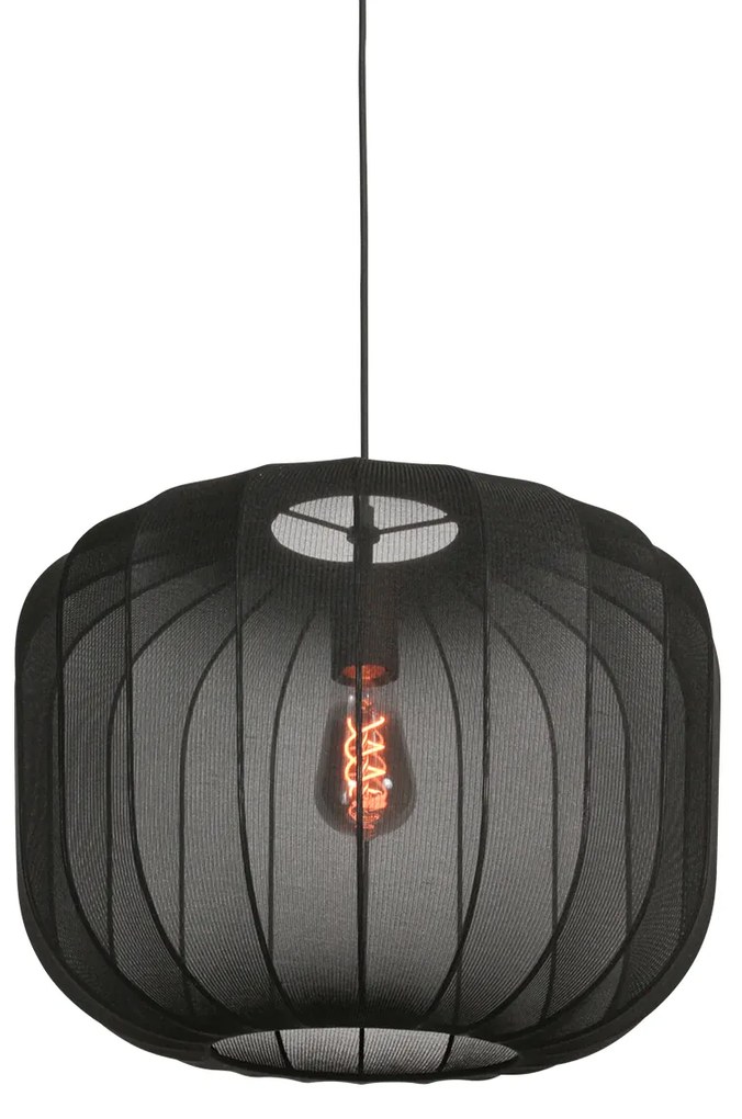 Lampa wisząca w stylu Japandi, czarna, z abażurem z tkaniny, 45 cm - Sable