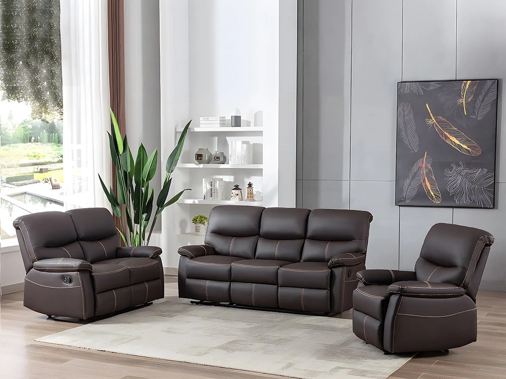 Kanapa 3-osobowa z funkcją relax z ekoskóry, kolor brązowy CANBY