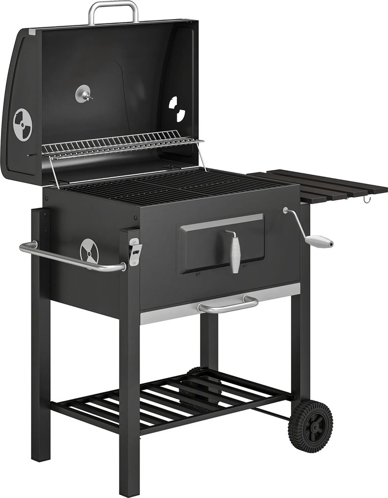 Outsunny Grill węglowy Smoker BBQ-Smoker, 1 półka, 1 uchwyt na ręcznik, 2 ruszty grillowe, 113 cm x 65 cm x 108 cm, Czarny