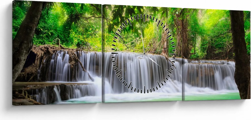 Obraz wodospadu w Kanchanaburi, Tajlandia (z zegarem) (90x30 cm)