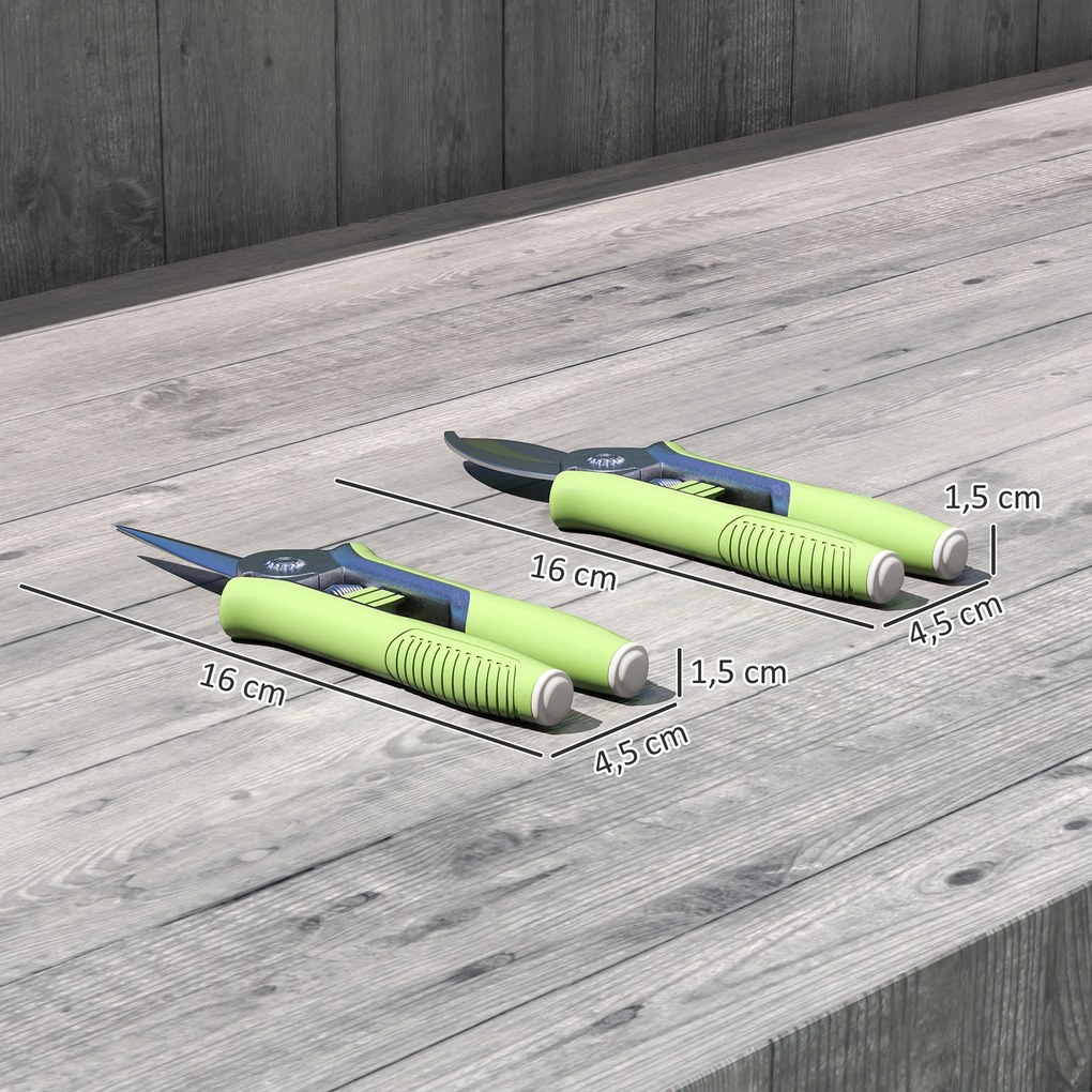 Outsunny Zestaw narzędzi ogrodowych 2 szt. Narzędzia ogrodowe ze stali nierdzewnej z nożycami i sekatorem Zielony+Srebrny