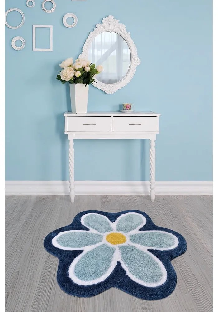 Niebieski dywanik łazienkowy ø 90 cm Flower – Foutastic
