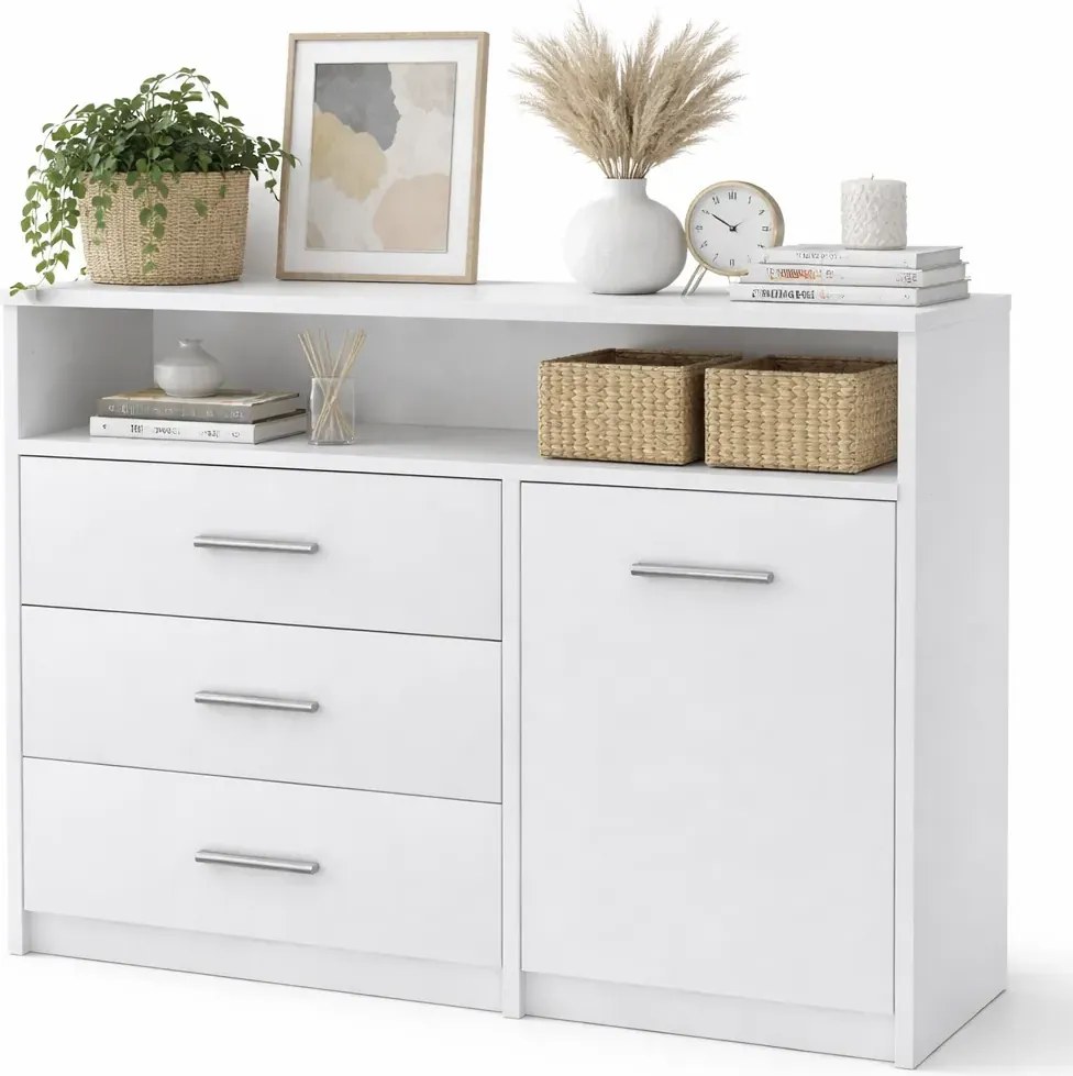Biała komoda z szufladami i półkami N8-R87