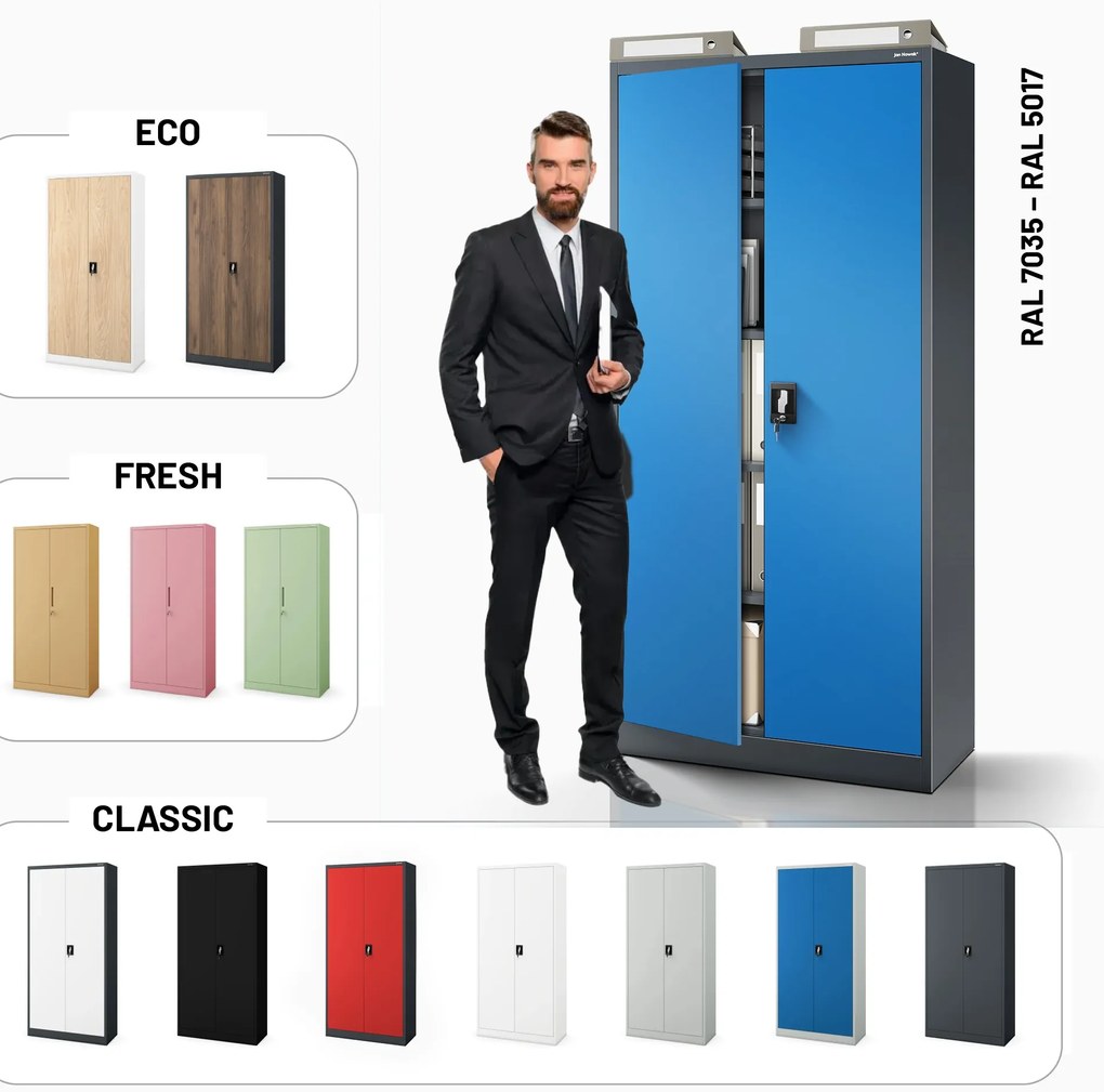 Biurowa szafa metalowa na akta JAN, 900 x 1850 x 400 mm, antracytowo-niebieska