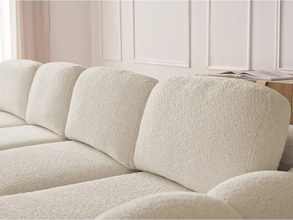 Beżowy rozkładany narożnik z materiału bouclé ze schowkiem (prawostronny/z szezlongiem) Montaigne – Bobochic Paris