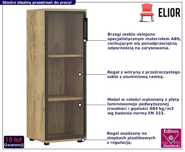 Niski regał biurowy z witryną dąb craft E8-P83