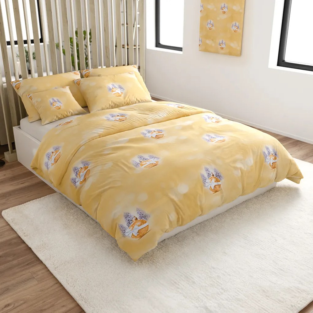 PrzytulneMieszkanie.pl PrzytulneMieszkanie.pl Pościel z mikrofibry CHOINKI I OZDOBY żółta Rozmiar pościeli: 2 szt 70 x 90 cm | 200 x 220 cm