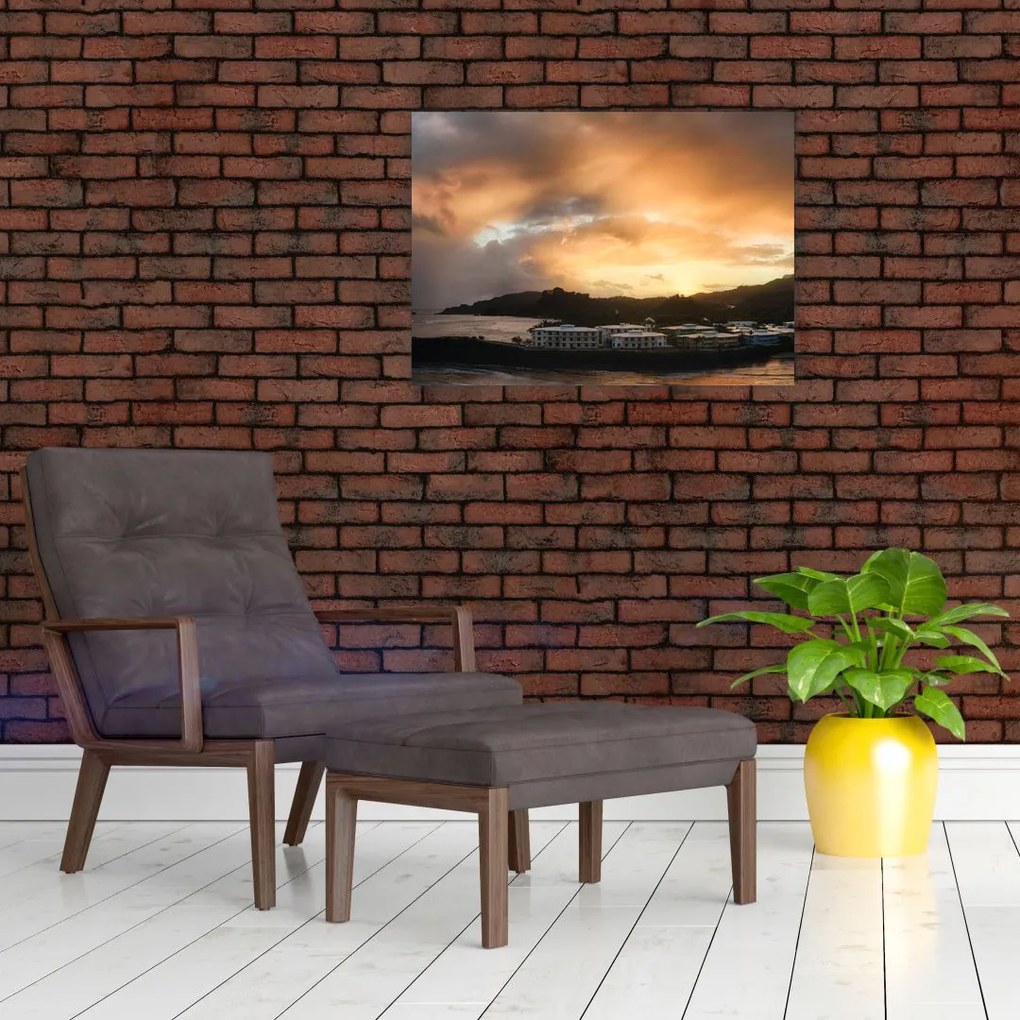 Obraz - plaża z pochmurnym niebem (70x50 cm)