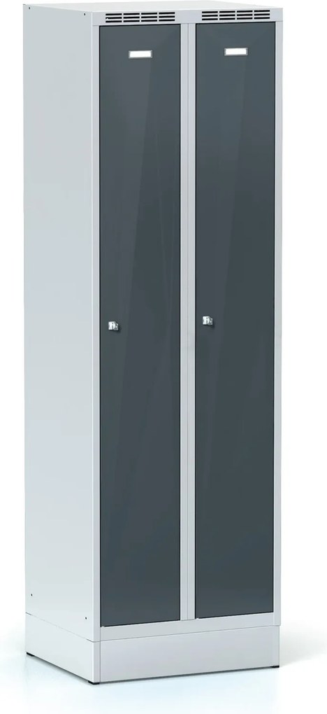 Metalowa szafka ubraniowa S7 na cokole, 2-drzwiowa, 1904 x 600 x 500 mm, demontaż, zamek cylindryczny, drzwi ciemnoszare