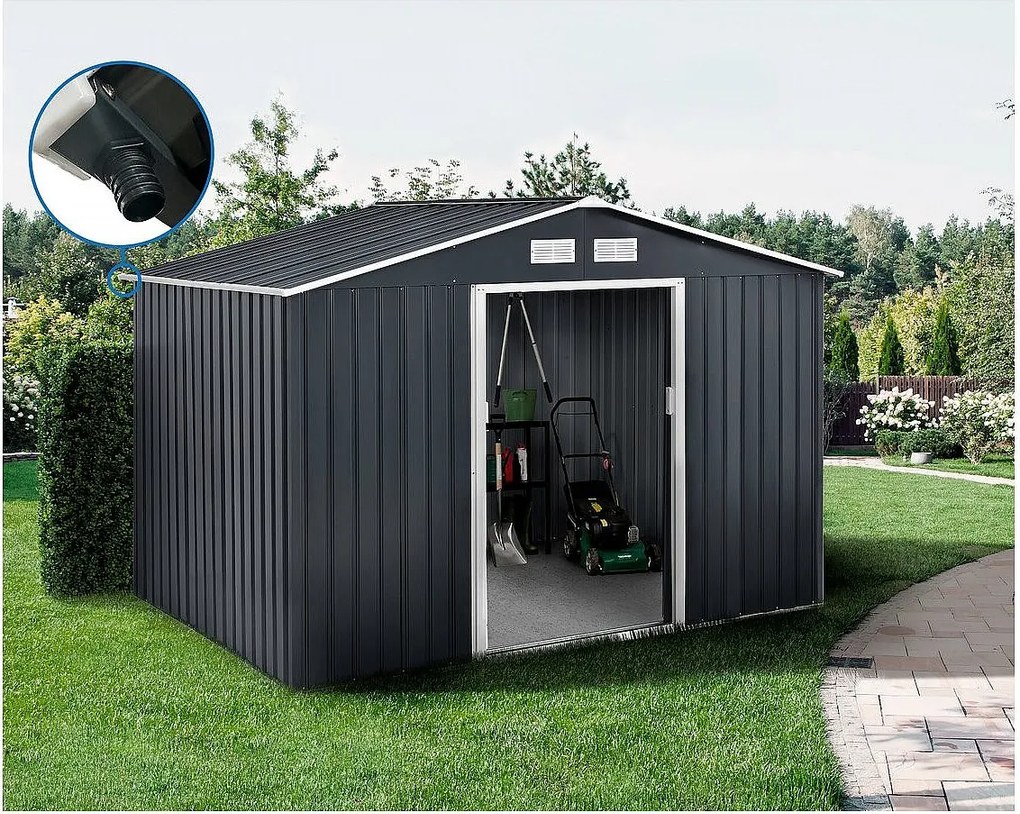 Metalowa szopa ogrodowa - "Vegas" - 7,06 m² z rynną - Szara