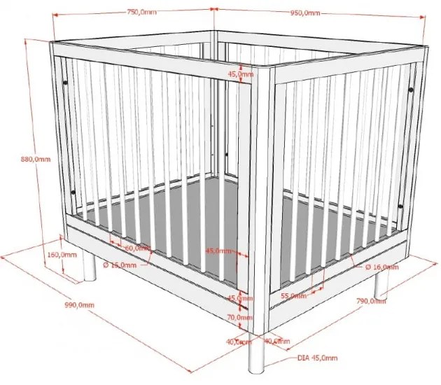 Biały kojec dla dzieci z litego drewna bukowego 95x75 cm Forrest – Vipack